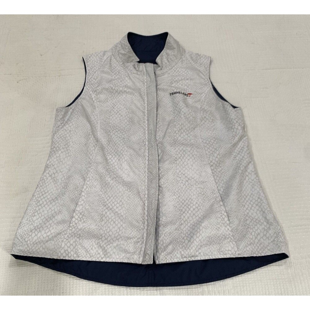 Peter Millar Women's XL Reversible Golf Vest Full Zip White Navy Snake Print